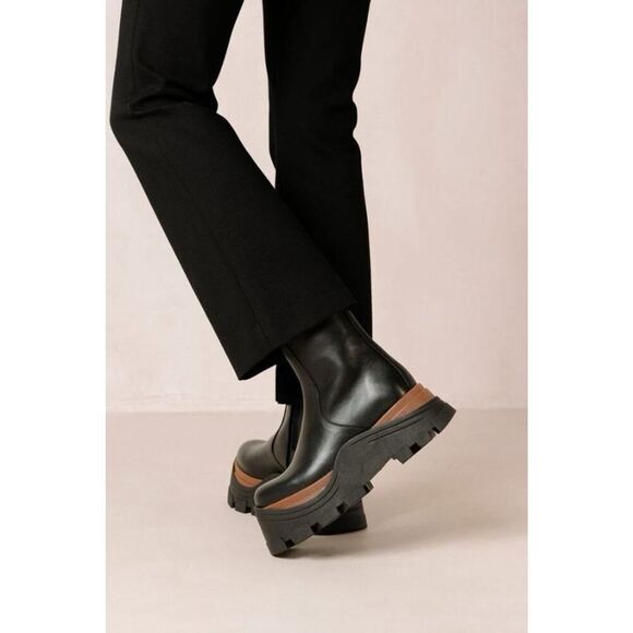 Alohas Sapphire Nutty Leather Platform Boots Black Brown Size 39 Chunky Sole - Picture 16 of 16